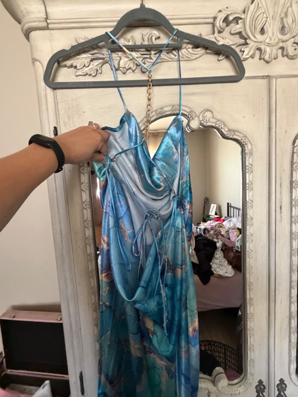 NWOT 12th Tribe Florence Blue Marble Satin Maxi Dress - Picture 3 of 4